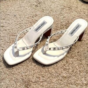 Steve Madden White Heeled Sandals with Studded Accents